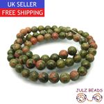 Unakite Gemstone Round Beads - Natural Green Crystals - 8mm - 1 Strand (45pcs)