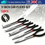 5X Heavy Duty 11" Extra Long Reach Nose Pliers Set Straight Bent Hose Tip 280mm