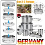 8Pcs Stainless Steel Cookware Kit BBQ Camping Outdoor Hiking Cooking Fry Pan Set