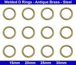 Welded  O RINGS - 15mm, 20mm, 25mm, 30mm - Antique Brass - Steel