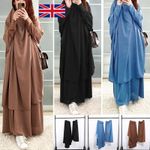 2PCS Set Muslim Women Hijab Abaya Prayer Dress Kaftan Gown Islamic Khimar Jilbab