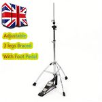 100CM Hi-Hat Cymbal Stand Single Braced 3-Leg Adjustable With 30CM Pedal UK Hot 