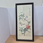 Vintage Framed Oriental Painting On Silk of Birds & Flowers Signed by Artist HAI