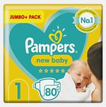 Pampers New Baby Disposable Nappies Size 1 Jumbo+ Pack 80 (2-5kg)