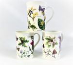 Set of 3 Bone China Mugs with a Flower and Butterfly Design