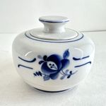 Vintage Gzhel Russian Blue White Lidded Pot Hand Painted Ceramic Jar