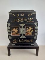 Vintage Japanese Lacquered Jewellery Cabinet Mounted On A Wooden Stand