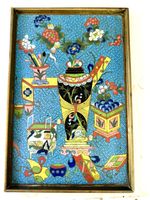 Antique Late 19th Century Cloisonne Tray With Scholars Room Still Life Chaekkori