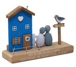 Seaside Friendship Wooden Ornament with Beach House and Couple Figurines