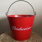 Budweiser Red Beer/Ice Bucket  - Black Handle - BBQ - Party - Man Cave- Gift