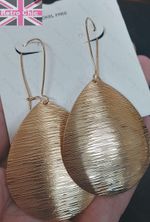 LARGE TEARDROP EARRINGS gold etched pattern textured metal pendant DANGLE DROP