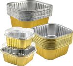 30Pcs Gold Foil Baking Cups with Lids Square Reusable Aluminium Containers