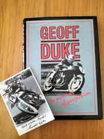 "GEOFF DUKE HARDBACK BOOK "IN PURSUIT OF PERFECTION" SIGNED POSTCARD INCLUDED.