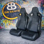 Pair BB6 RS Black Diamond Stitch Reclining Bucket Sports Seats Ideal DEFENDER