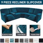 L Shape Sectional Recliner Sofa Slip Cover with center console Cover 9 Piece set