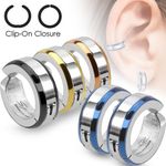 Surgical Steel Bevelled Edge IP Huggie Hoop Fake Non Piercing Clip On Earrings