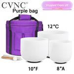 432Hz 8"A 10"F 12"C Set of 3 Chakra Quartz Crystal Singing Bowl W/Carry Bag Bath