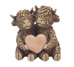 Hughie Highland Cow True Love heart wood effect ornament figurine decoration