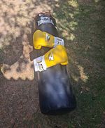 Lonsdale 4ft Hanging Punch Bag Black/Red/White with Yellow Boxing Gloves