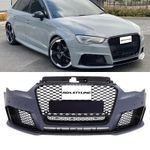FRONT BUMPER RS3 STYLE PRIMED REPLACEMENT BLACK GRILLES FOR AUDI A3 8V 13-18