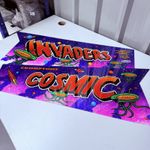 Rare Retro Cosmic Invaders Cromptons Arcade Coin Pusher Display Marquee Signs