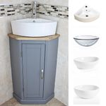 Grey Painted | Bathroom Corner Compact Vanity Unit | Ceramic & Glass Basin