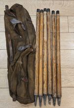 6 Vintage Wooden Ash Cricket Stumps Brass Ends & Canvas Bag 