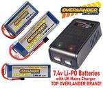 7.4v Li-PO Battery with UK Mains Charger Bundle Overlander Brand 2200mah & More 