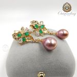 Genuine 10mm Purple Tahitian Pearl Drop Earrings MoissaniteJade 14ct Gold Filled