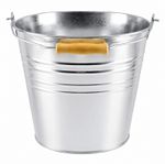 15L Galvanised Steel metal Round Silver Bucket Pail with Wooden Handle