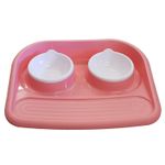 PET FOOD + WATER BOWL FEEDING STATION TRAY SET dog cat puppy STOP OVERSPILL