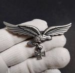 WW2 German Silver Eagle w/ Iron Cross Badge Hat Pin Brooch Military Medal Emblem