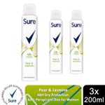 Sure Women Deodorant Spray Pear & Jasmine with 48Hrs Protection 200ml, 3 Pack