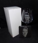 Engraved "DAVID BOWIE" large wine glass & laser etched slate coaster gift set