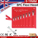 Flexible Combination Ratchet Spanner Wrench Set 8-19mm Metric 180° Flex Head 8pc
