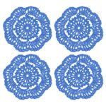 4Pcs Crochet Doilies 4" Cotton Woven Round Fabric Coasters Blue