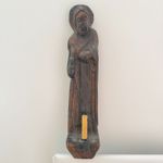 Antique Church Wall Candle Sconce Jesus Carved Wood Statue Religious Figurine