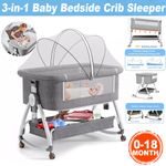 3-IN-1 Baby Bedside Crib Sleeper Bassinet Height-adjustable Infant Newborn Cot