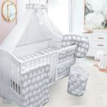 Baby Cot Bedding Set 14Pc Fit Cot 120x60cm Elephants Grey