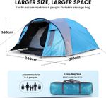 Dome Camping Tent for 3-4 Person, Double Layer, Lightweight, Waterproof, Blue
