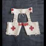 Large Latex Rubber chaps fetish Wear kink nurse roleplay white and red