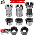 6 Pcs Router Collet Chuck Set,Precision Carbon Steel, 6mm 6.35mm 8mm with 2 Nuts