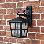 New "Moordale" Black Traditional Top Fix Wall Lantern with Ornate Bracket 