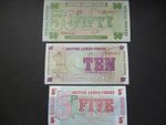THREE MINT UNUSED MILITARY/ARMED FORCES BANKNOTES/SPECIAL VOUCHERS 50P, 10P,5P.