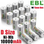 EBL Ni-MH D Size D Cell Rechargeable Batteries LR20 HR20 High Capacity 10000mAh