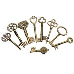 9x BIG Large Antique Vintage old Brass Skeleton Keys Lot Cabinet Barrel Lock