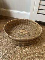 Vintage Style Large Round Wicker  Tray Rustic Rattan Storage 44cm