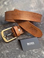 NEW HUGO BOSS MEN TAN LEATHER BELT FOR JEANS AND CASUAL WEAR