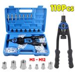 Professional Hand Rivnut Nut Thread Riveter Gun Repair Tool Kit M3-M12 Mandrels
