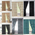 Luxury Pencil Pleat Curtain Fully Lined Jacquard Pair Panel Ready Made 2 Tieback